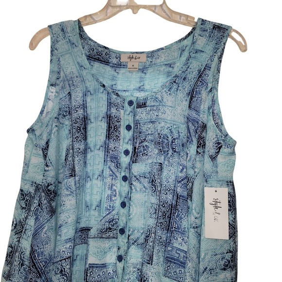 Style & Co Womens S Sleeveless High-Low Swing Button Top Flowy Boho Casual Artsy - Picture 3 of 9